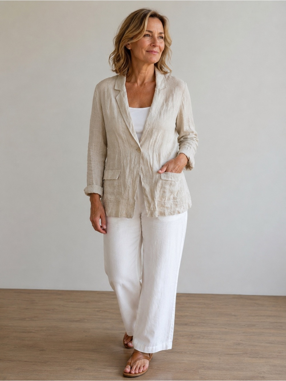 Eileen Fisher Lightweight Linen Blazer – Natural Beige – Size Large